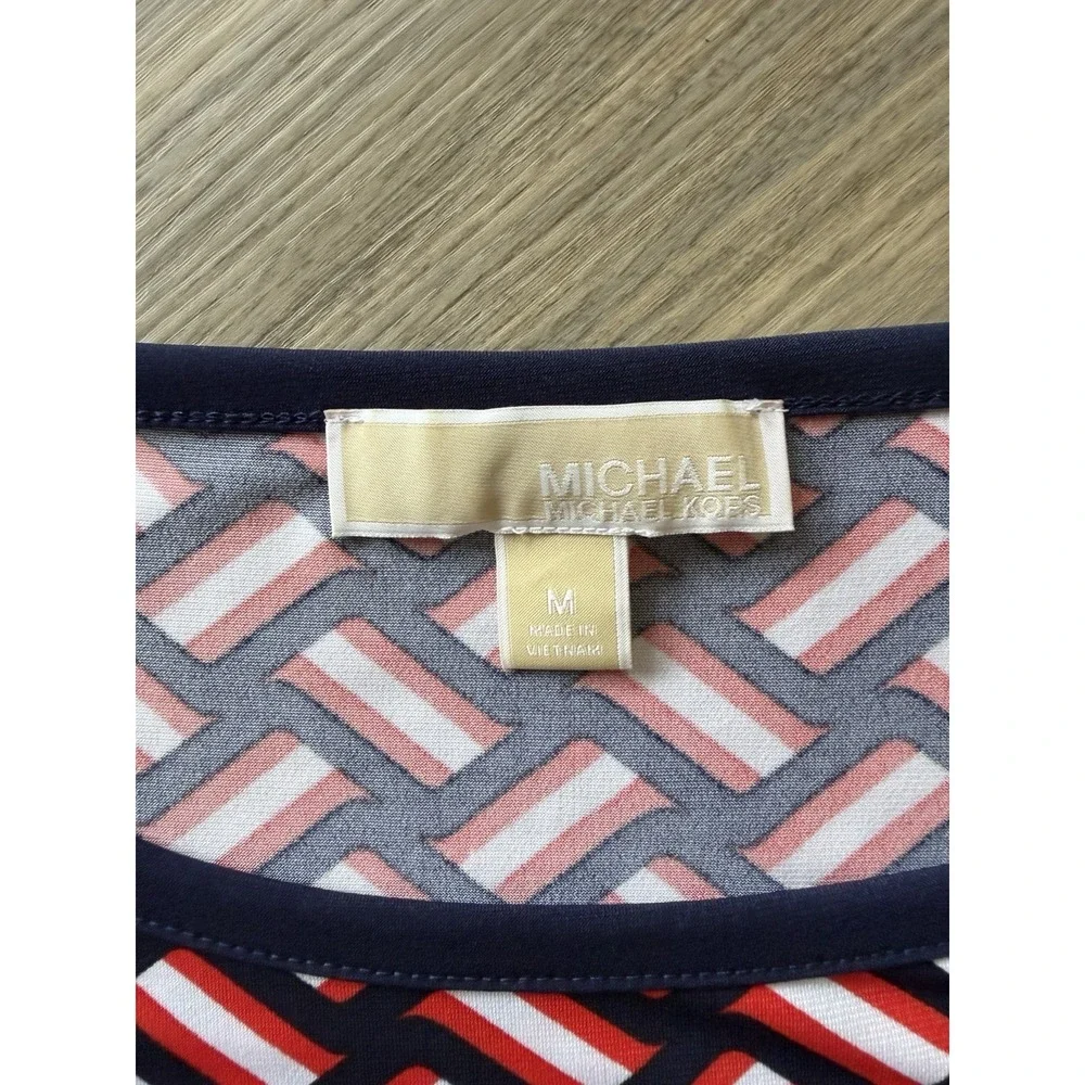 Michael Michael Kors Red White Blue Geometric Shift Knee Dress Cap Sleeve M